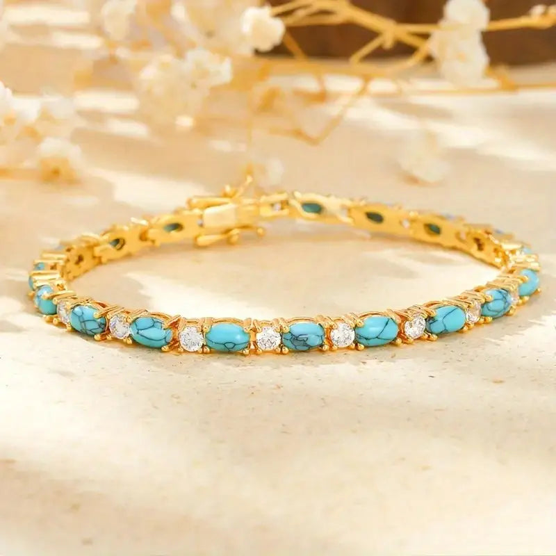 Elena | Turquoise Stone Bracelet - Gold