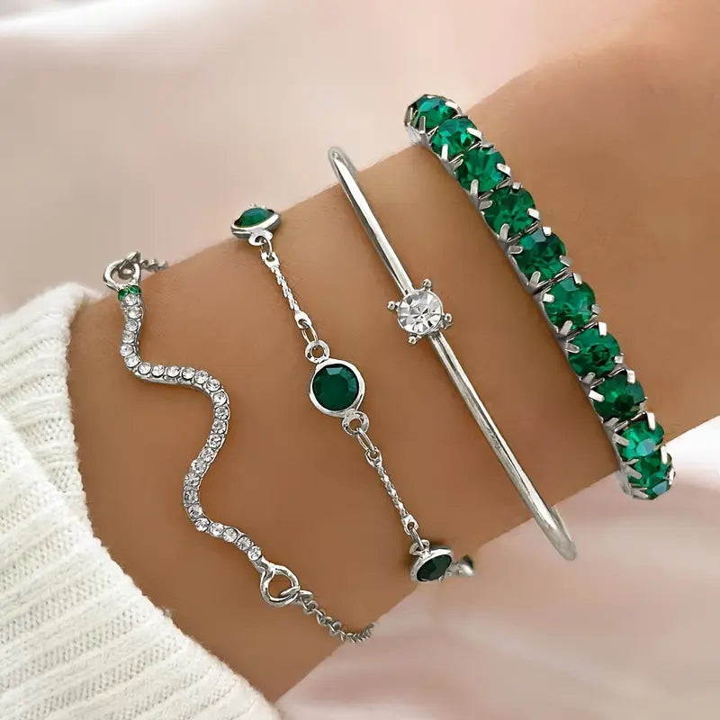 Lyra | Green Gem Bracelet Set