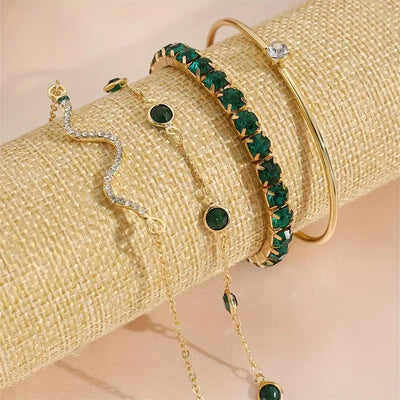Lyra | Green Gem Bracelet Set