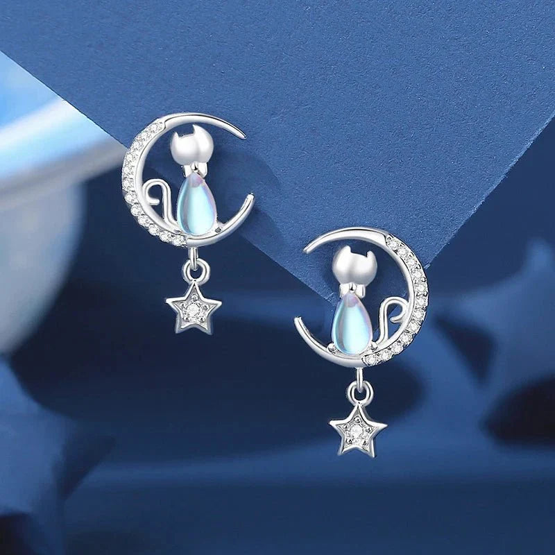 Thalia | Moon Cat Earrings