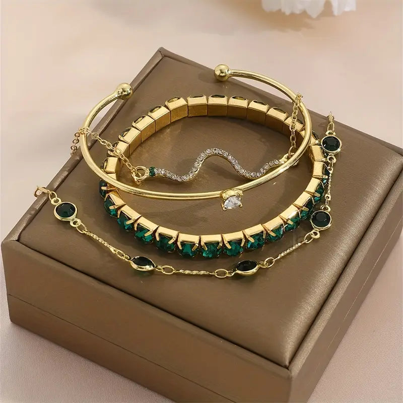 Lyra | Green Gem Bracelet Set