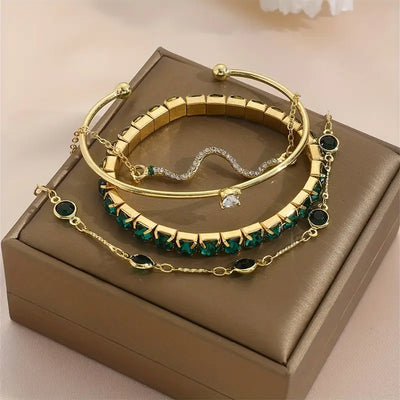 Lyra | Green Gem Bracelet Set
