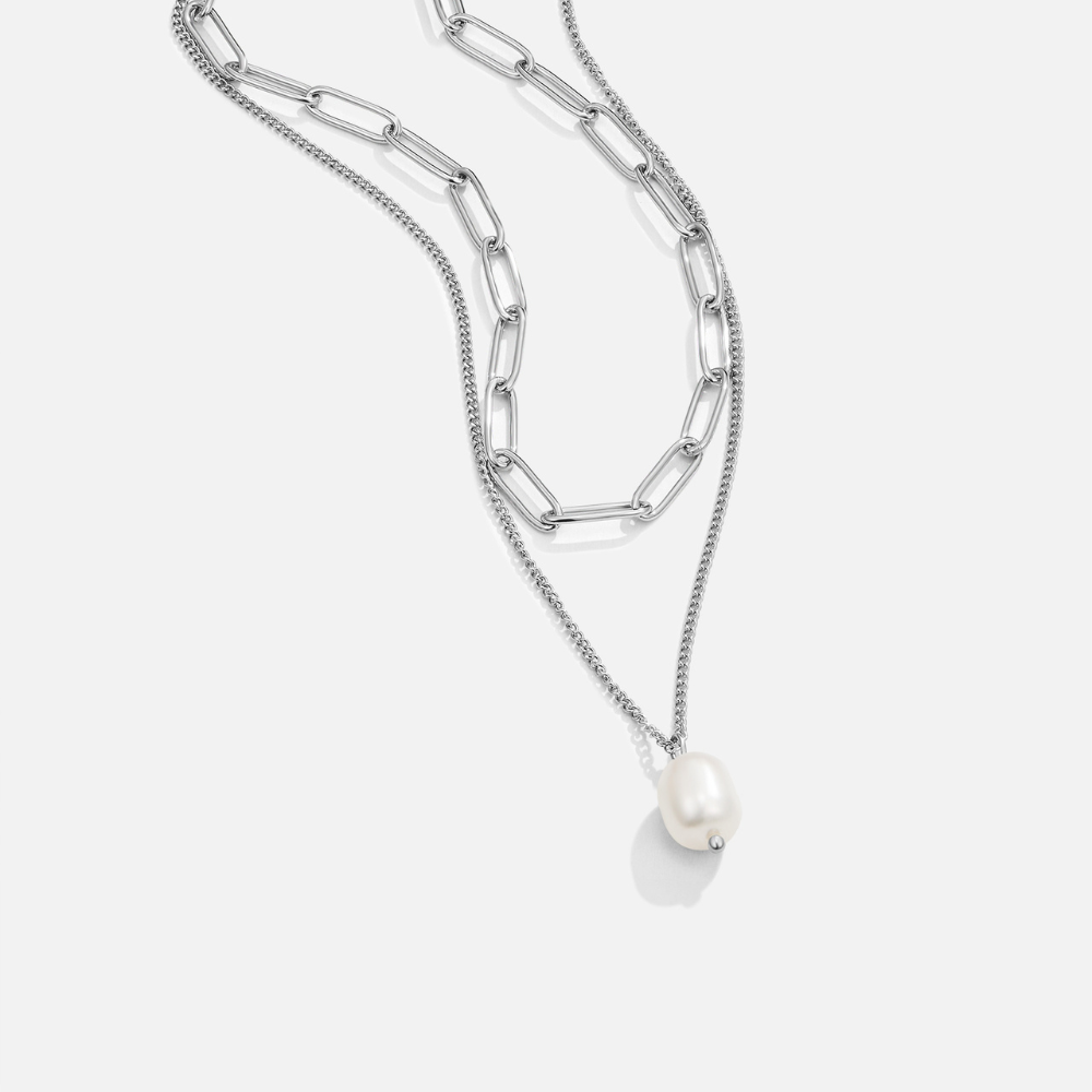 Angela | Silver Pearl Necklace