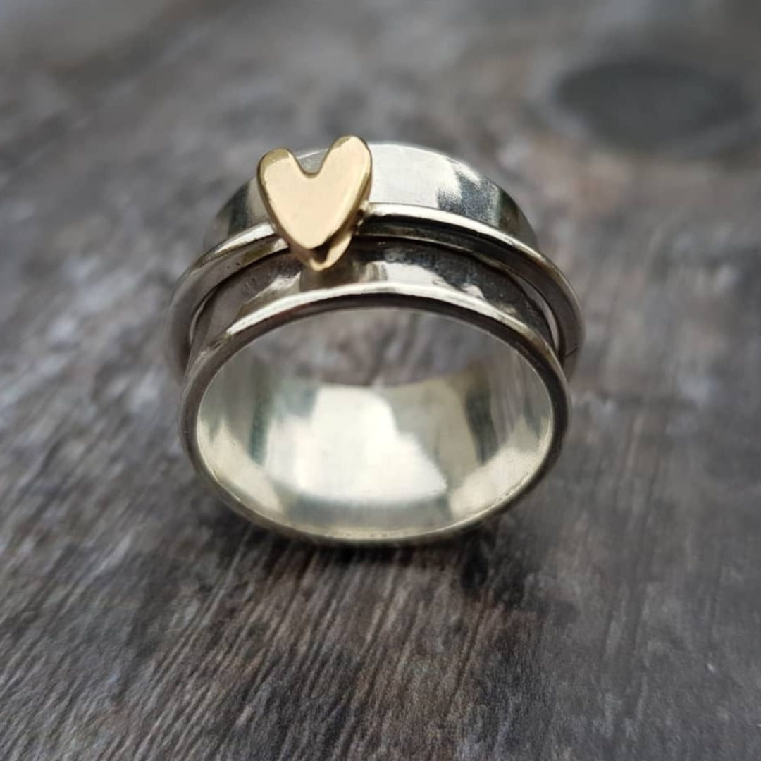 Amber | Golden Heart Silver Ring