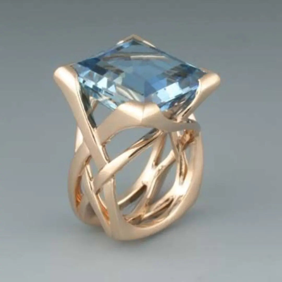 Amara | Rose Gold Blue Zirconia Ring