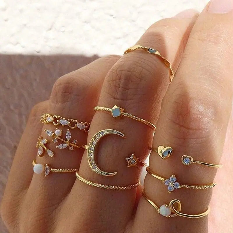 Selene | Bohemian Silver & Gold Ring 10-Pack