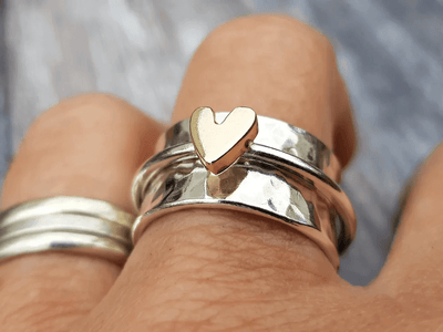 Amber | Golden Heart Silver Ring
