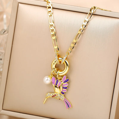 Aurielle | Pearl Bird Charm Necklace