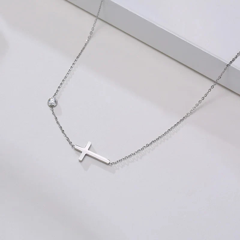 Solenne | Sideways Cross Necklace