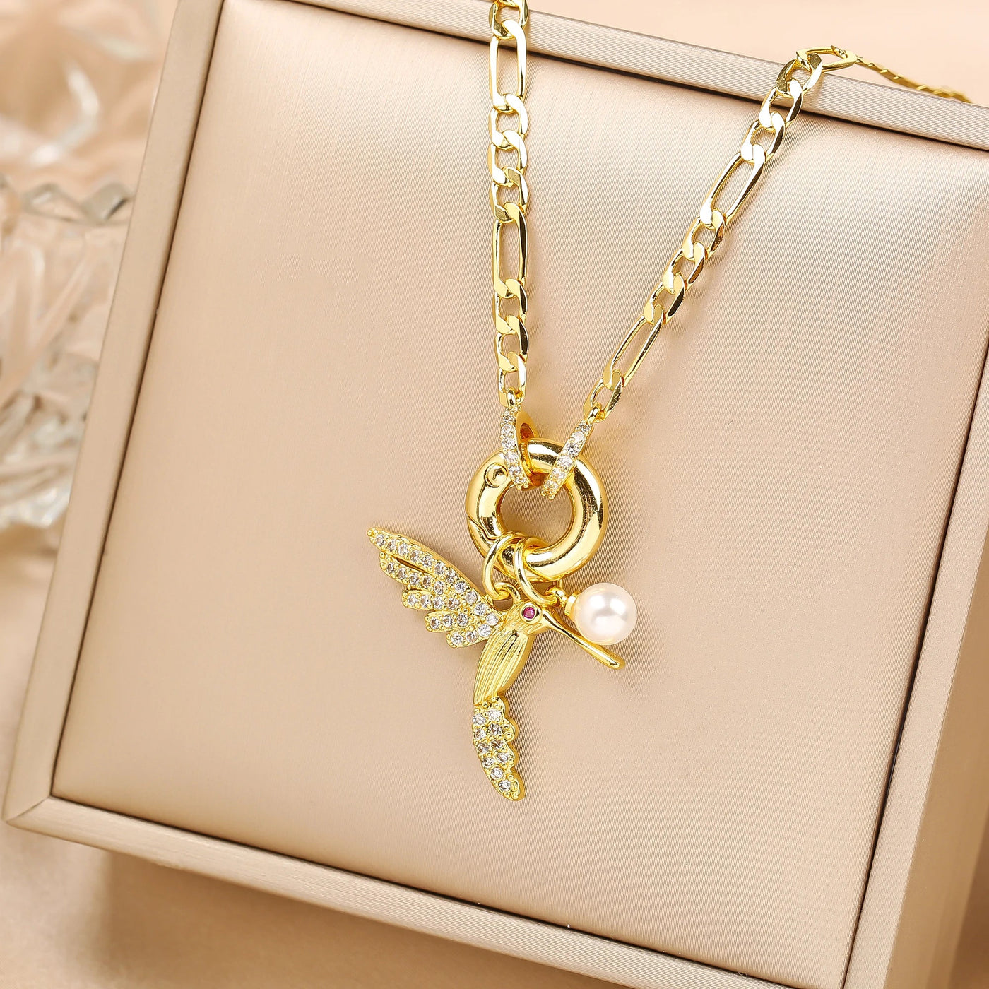 Aurielle | Pearl Bird Charm Necklace