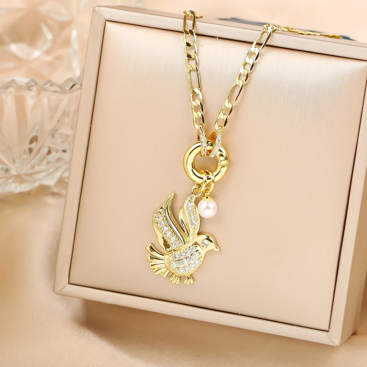 Aurielle | Pearl Bird Charm Necklace