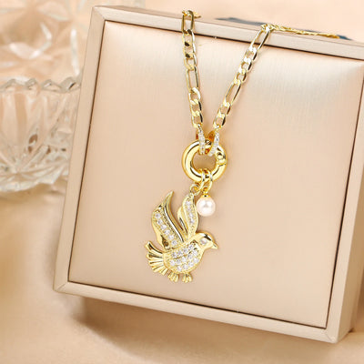 Aurielle | Pearl Bird Charm Necklace