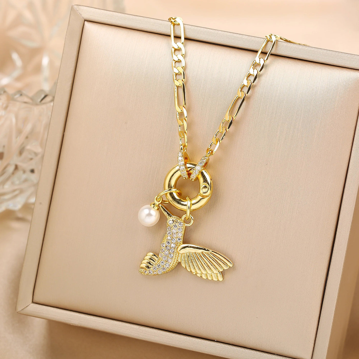 Aurielle | Pearl Bird Charm Necklace