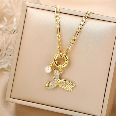 Aurielle | Pearl Bird Charm Necklace