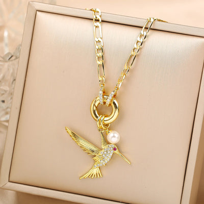 Aurielle | Pearl Bird Charm Necklace