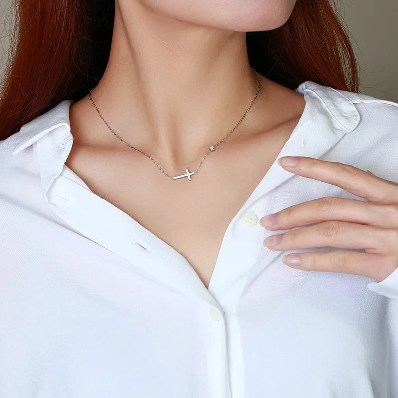 Solenne | Sideways Cross Necklace