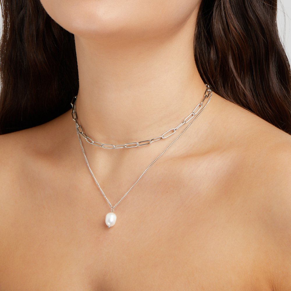 Angela | Silver Pearl Necklace