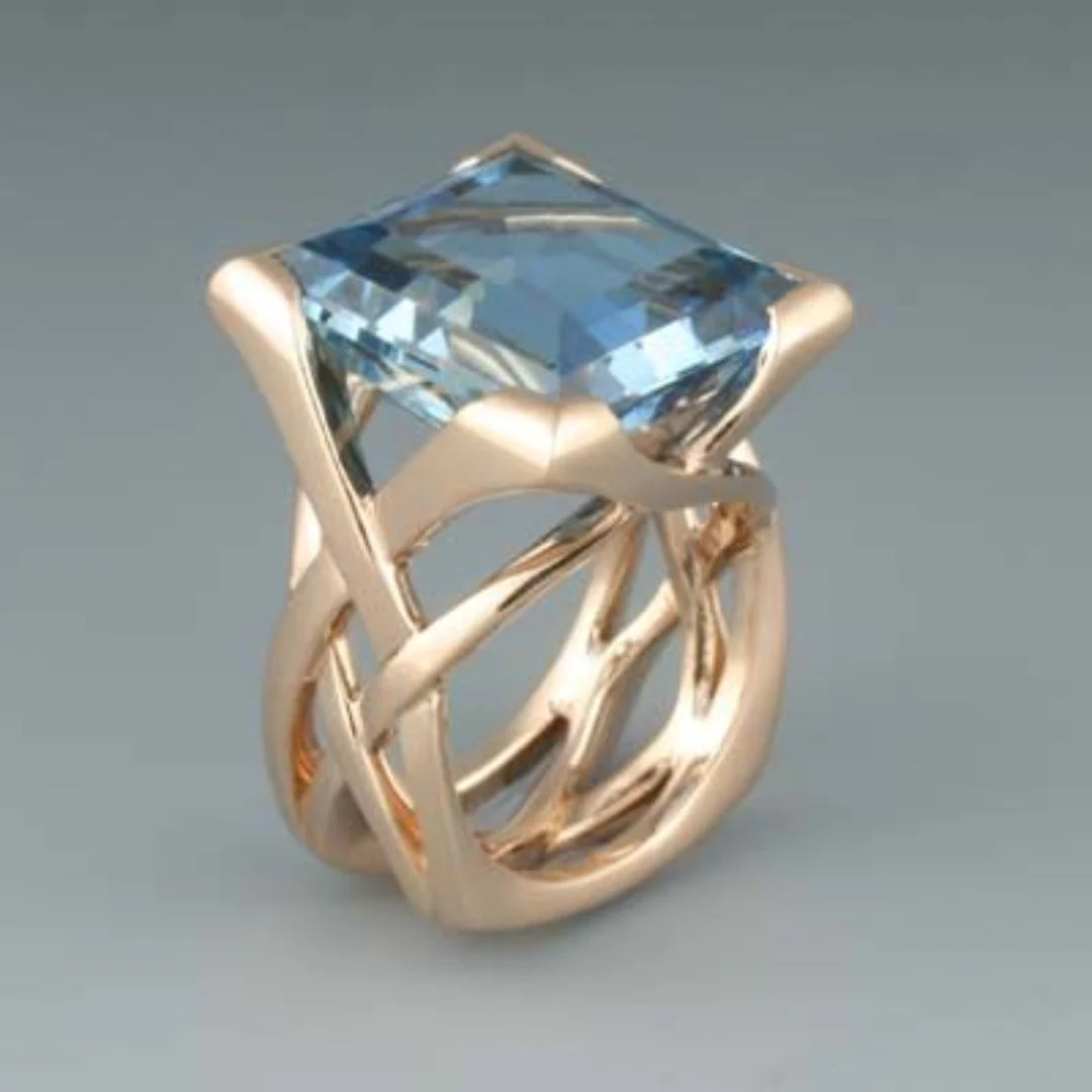 Serena | Vintage Rose Gold Blue Zirconia Ring